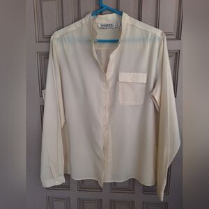 Josephine Blouse Plus Sz16 Long Sleeve Pocket Creme Lt Weight Pleat Back Office